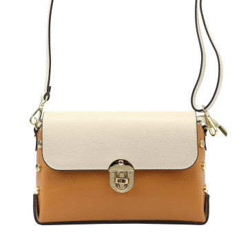 Kožená kabelka Luka beż + camel KZ51084