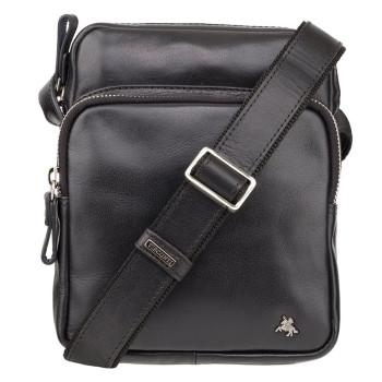 Značková pánska kožená taška cez rameno čierna (KT165)