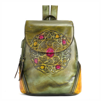 Dámsky kožený batoh zelený KZ2247953 11l