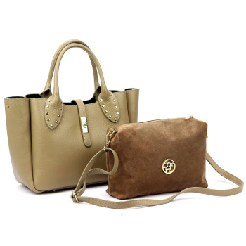 Kožená kabelka 2v1 béžová KZ2259061